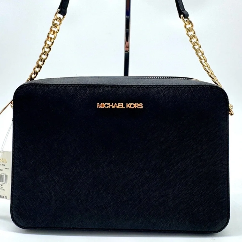 Michael Kors Large Jet Set Item EW Chain Xbody Crossbody Bag Black/Gold
